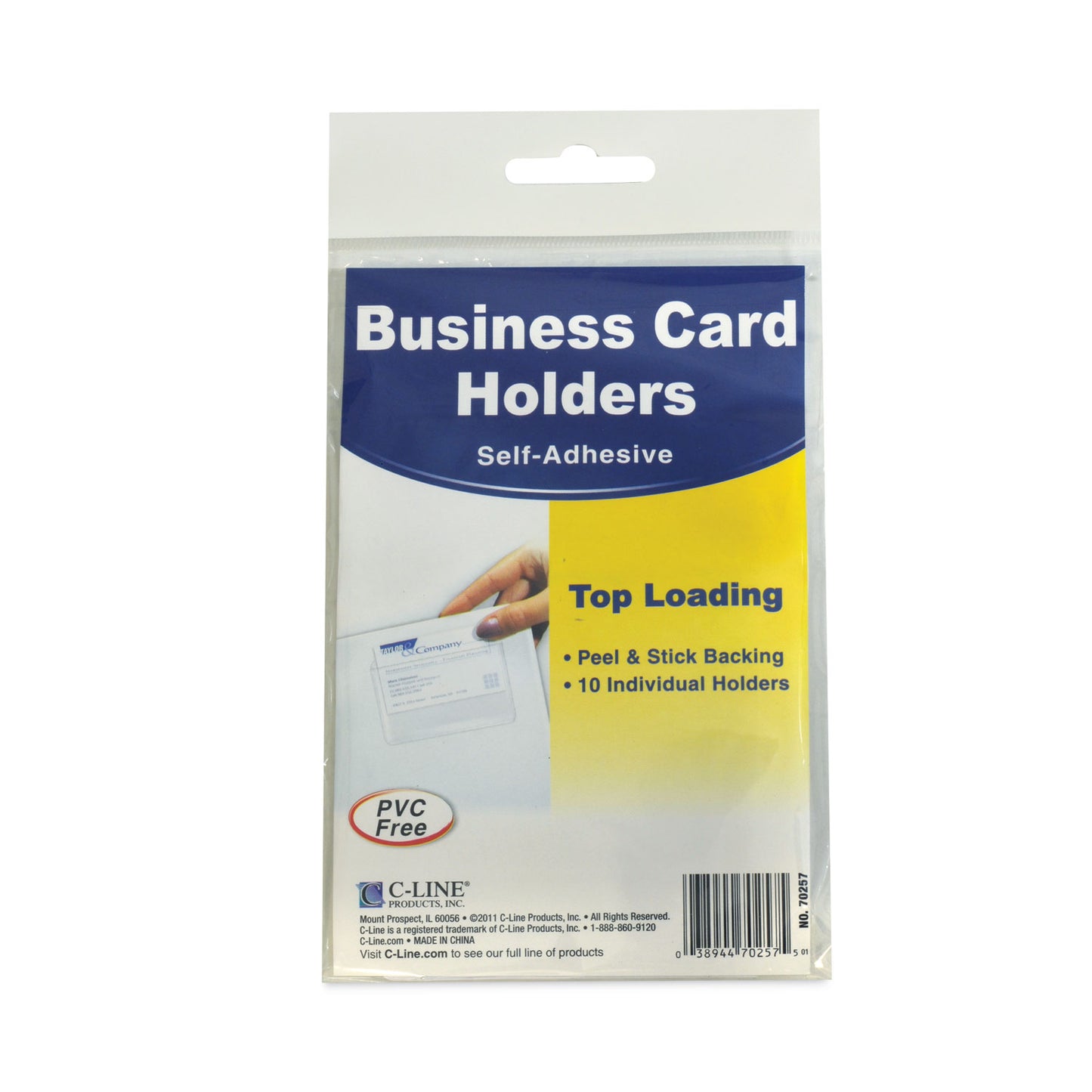 C-Line Self-Adhesive Business Card Holders, Top Load, 2 x 3.5, Clear, 10/Pack (70257)