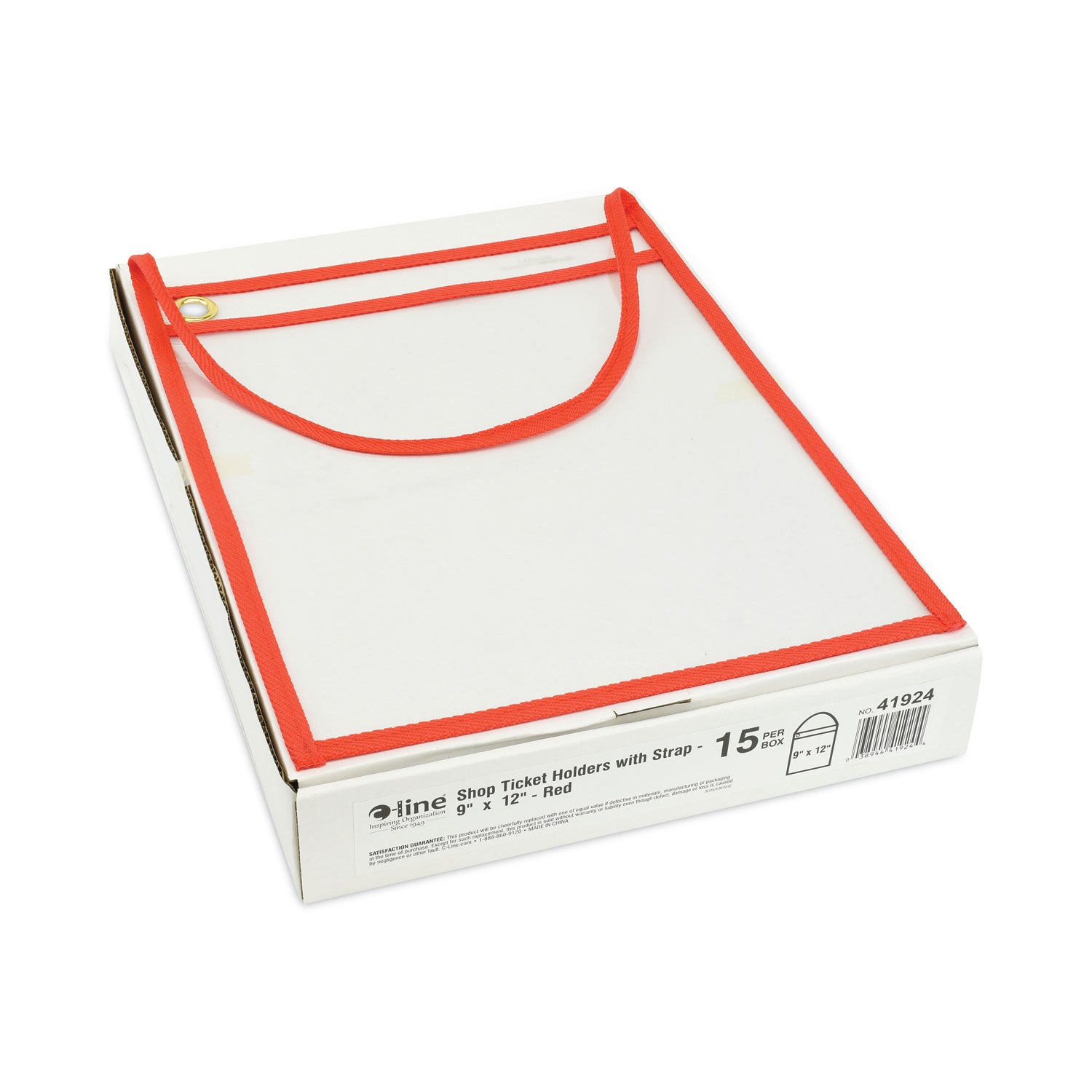 C-Line 1-Pocket Shop Ticket Holder w/Setrap and Red Stitching, 75-Sheet, 9 x 12, 15/Box (41924)