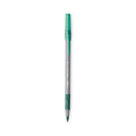 BIC Round Stic Grip Xtra Comfort Ballpoint Pen, Easy-Glide, Stick, Medium 1.2 mm, Green Ink, Gray/Green Barrel, Dozen (GSMG11GN)