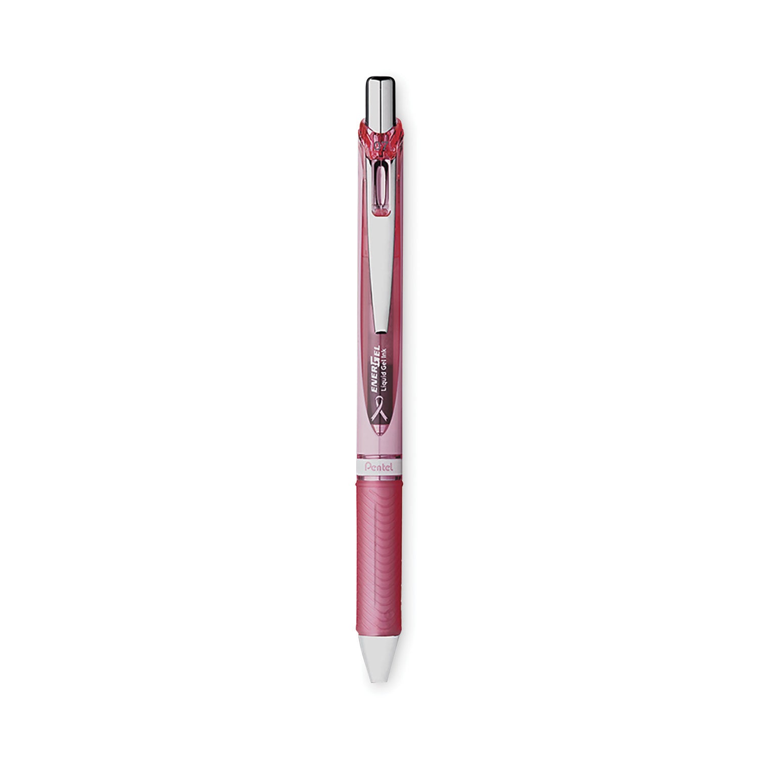 Pentel EnerGel RTX Gel Pen, Retractable, Medium 0.7 mm, Black Ink, Pink/Silver Barrel, 3/Pack (BL77PBP3ABC)