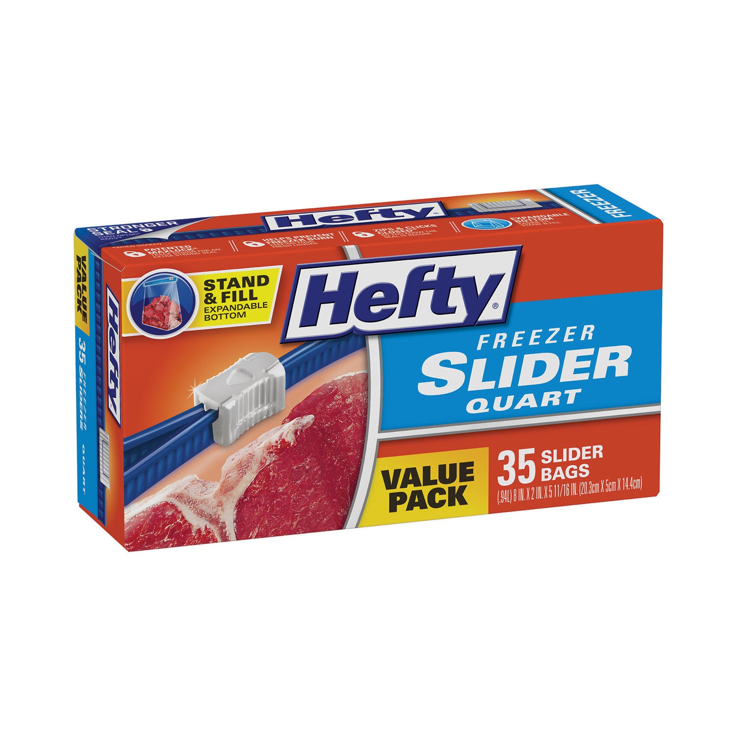 Hefty Slider Stand and Fill Freezer Storage Bags, 32 oz, 7" x 8", Clear, 35/Box (R88079)