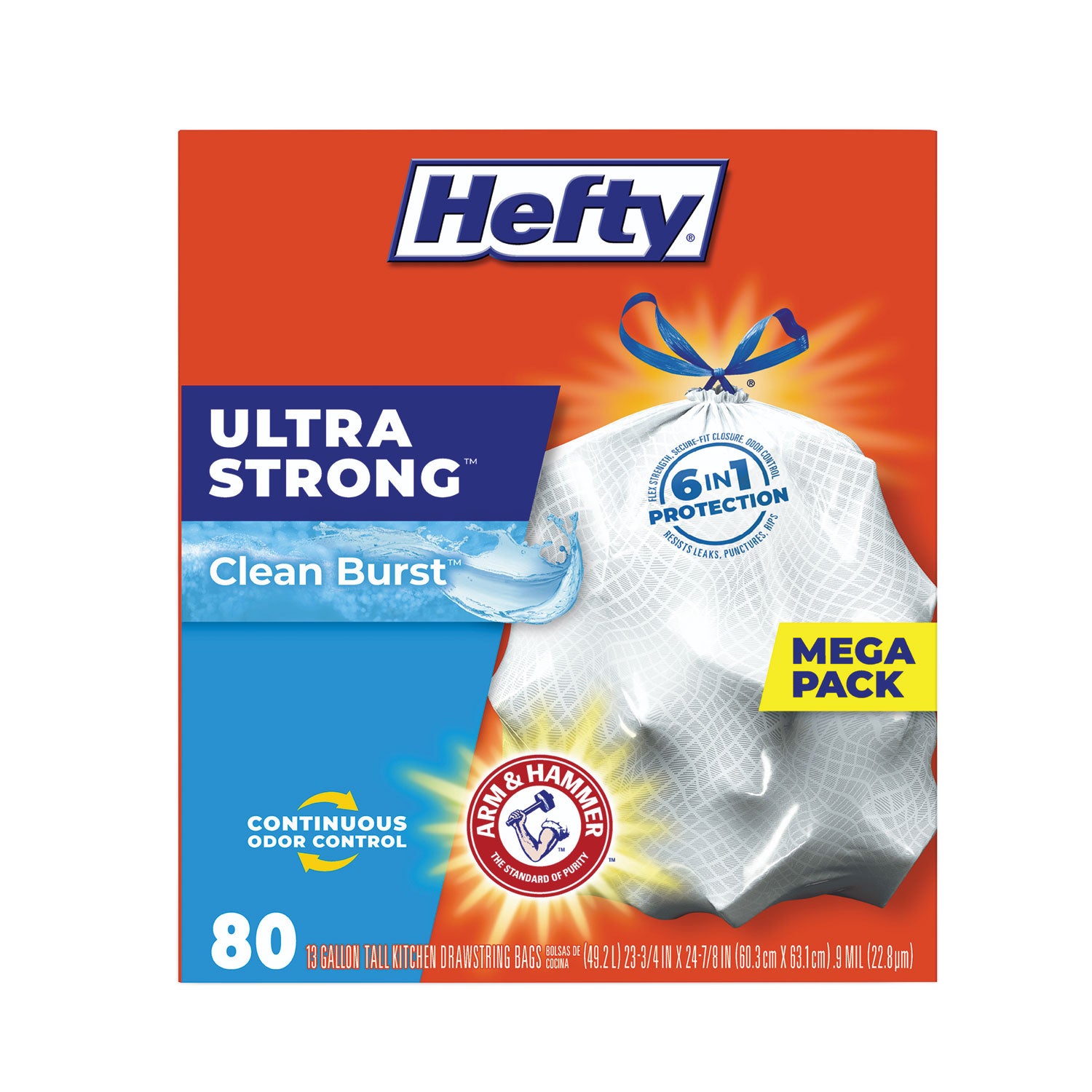 Hefty Ultra Strong Scented Tall Kitchen Bags, Drawstring, 13 gal, Clean Burst, 24.75" x 24.88", White, 80 Bags/Box, 3 Boxes/Carton (E88356CT)