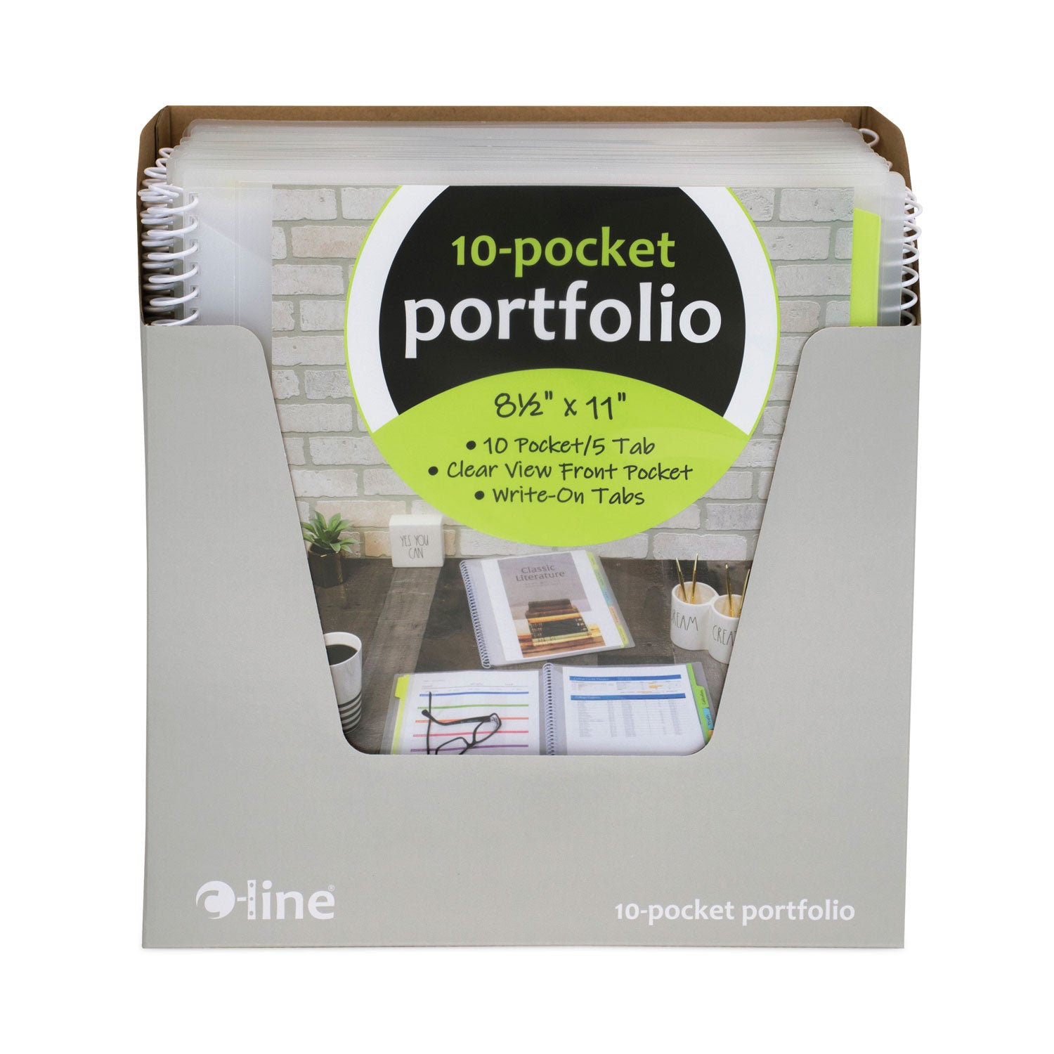 C-Line 10-Pocket Poly Portfolio with Write-On Tabs, 8.5 x 11, Clear/Clear (33650)