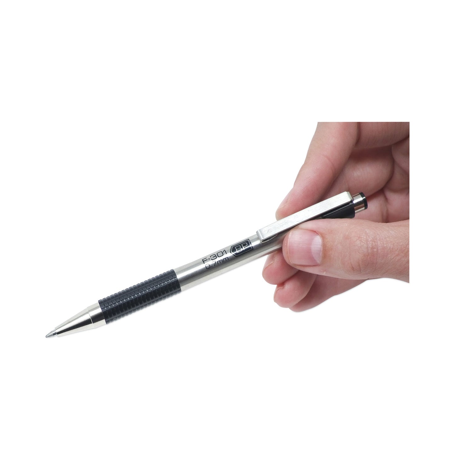 Zebra F-301 Ballpoint Pen, Retractable, Bold 1.6 mm, Black Ink, Stainless Steel/Black Barrel, 12/Pack (27310)