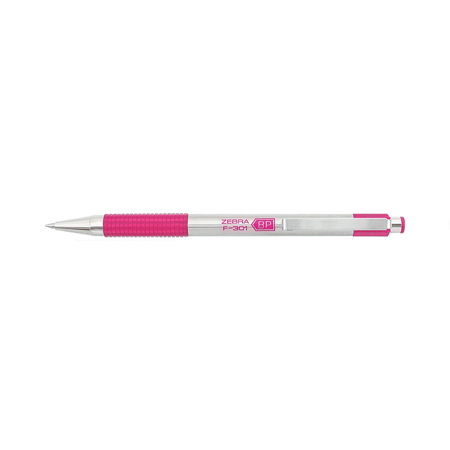 Zebra F-301 Ballpoint Pen, Retractable, Fine 0.7 mm, Black Ink, Stainless Steel/Pink Barrel (37111)