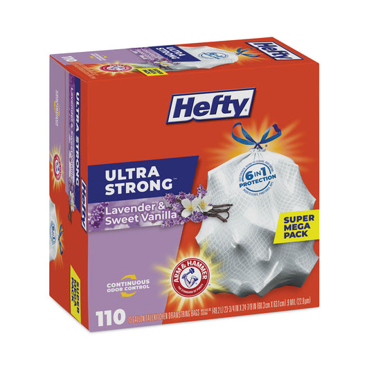 Hefty Extra Heavy-Duty Ultra Strong Scented Tall Kitchen Bags, Drawstring, 13 gal, Lavender/Vanilla, 23.75 x 24.88, White, 110/Box (E88366)