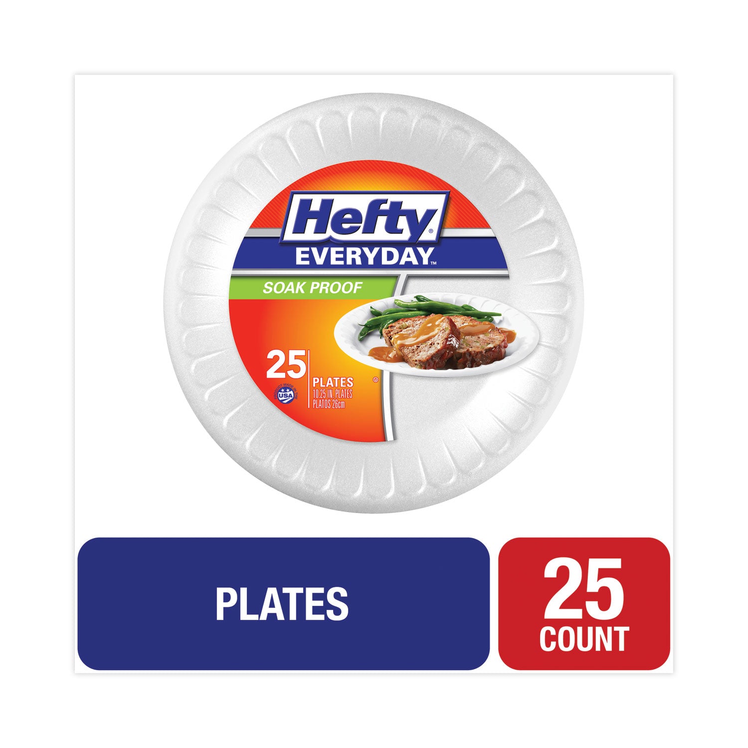 Hefty Soak Proof Tableware, Foam Plates, 10.25" dia, White, 25/Pack (D21029)