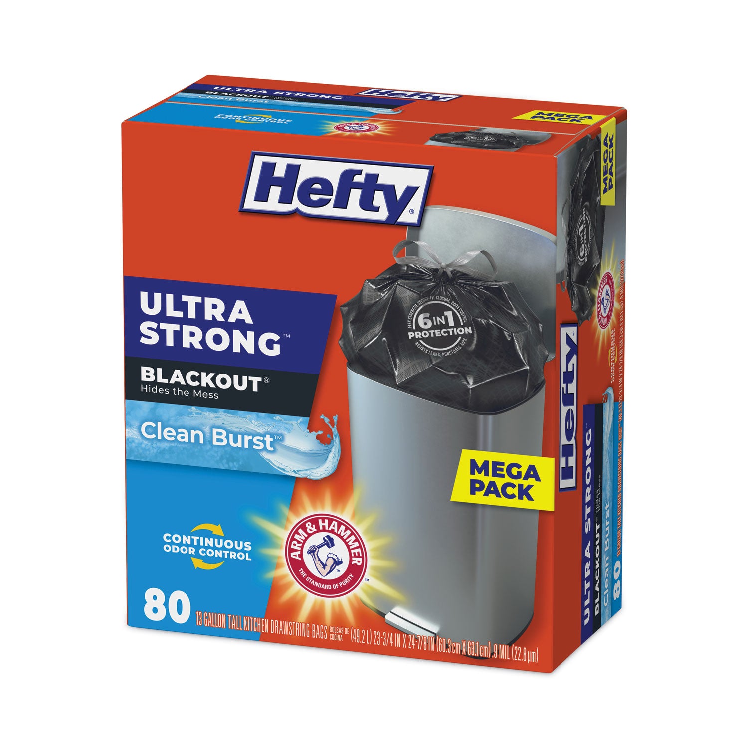 Hefty Ultra Strong BlackOut Tall-Kitchen Drawstring Bags, 13 gal, Citrus Twist Scent, 23.75" x 24.88", Black, 80/Box (E88352)