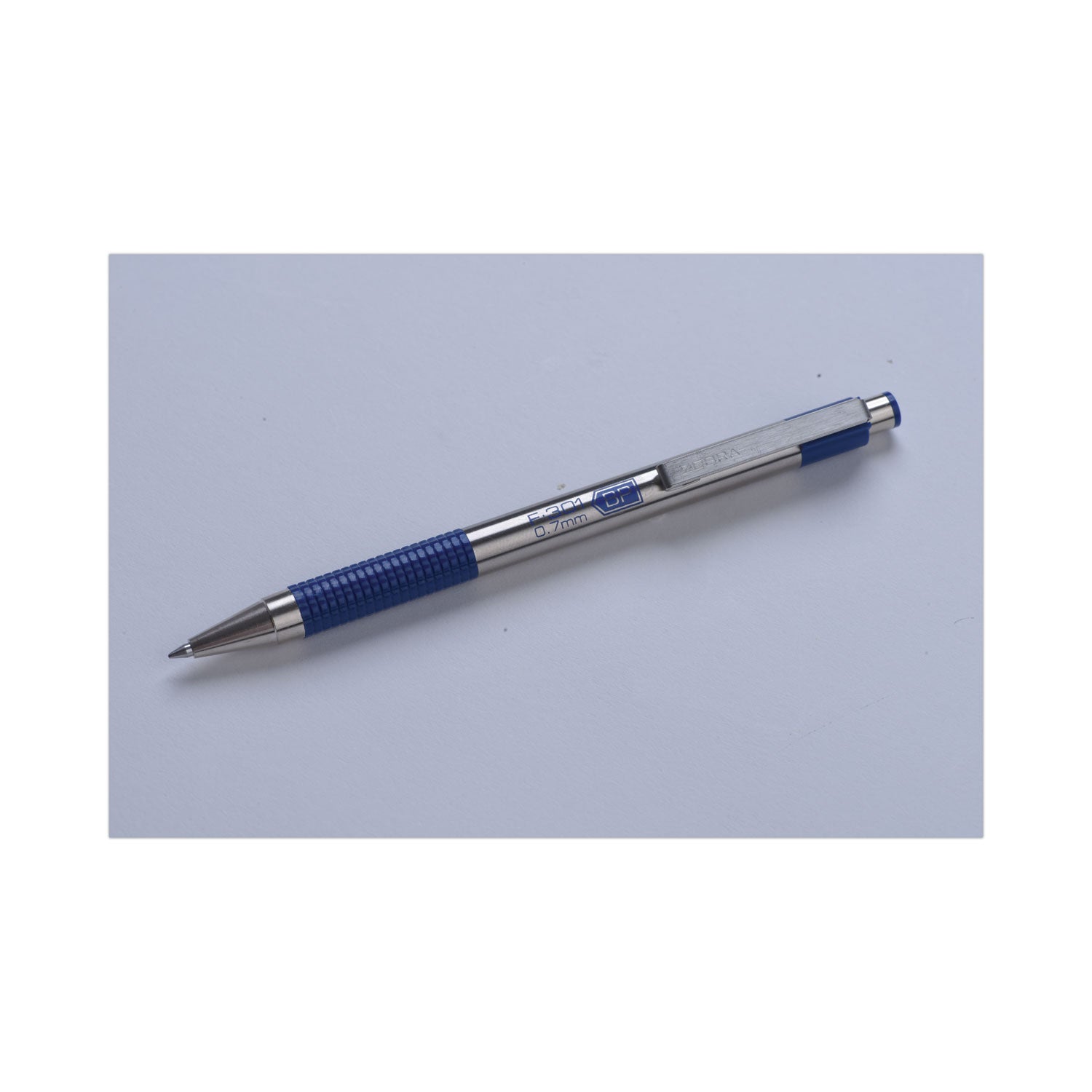Zebra F-301 Ballpoint Pen, Retractable, Fine 0.7 mm, Blue Ink, Stainless Steel/Blue Barrel (27120)