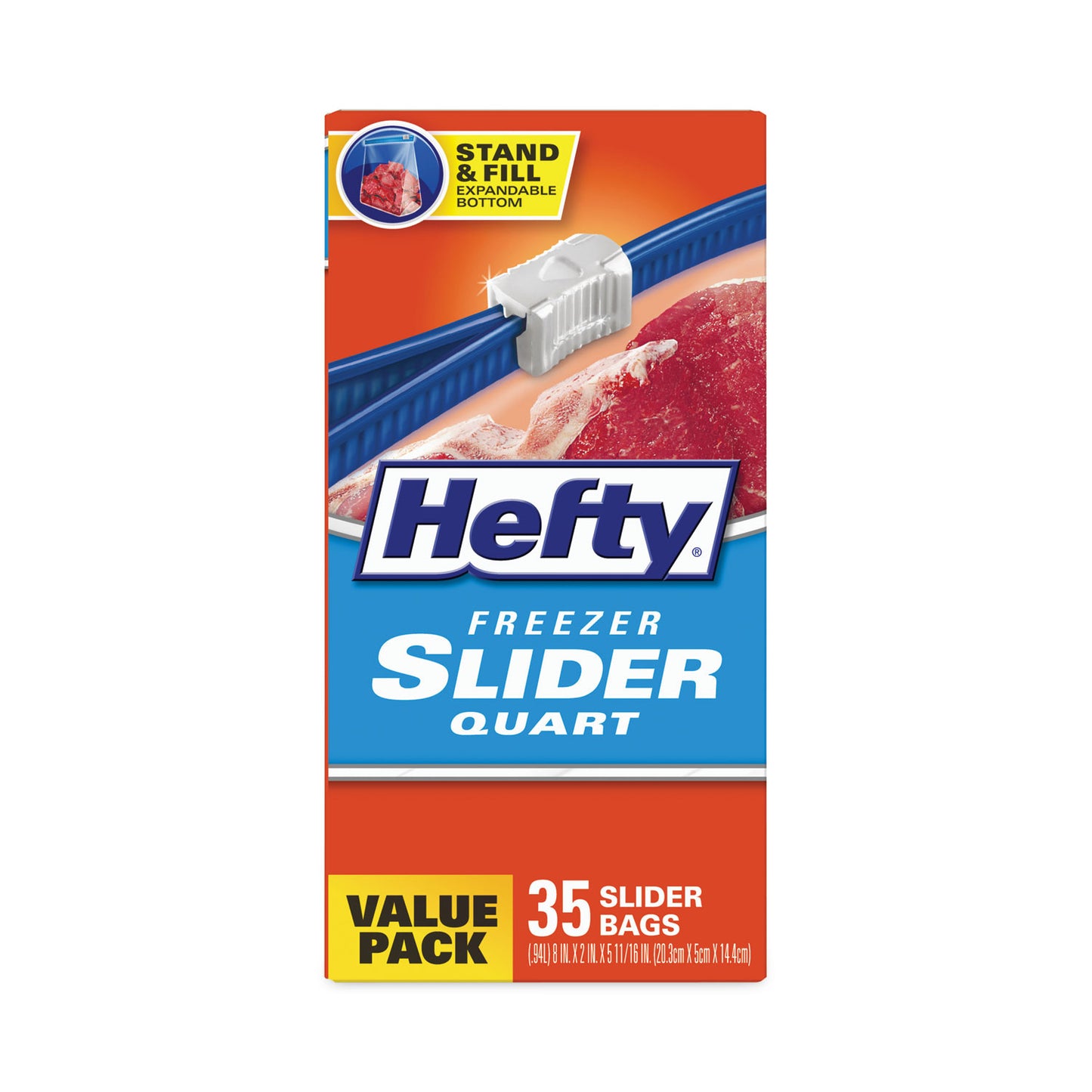 Hefty Slider Stand and Fill Freezer Storage Bags, 32 oz, 7" x 8", Clear, 35 Bags/Box, 9 Boxes/Carton (R88079CT)