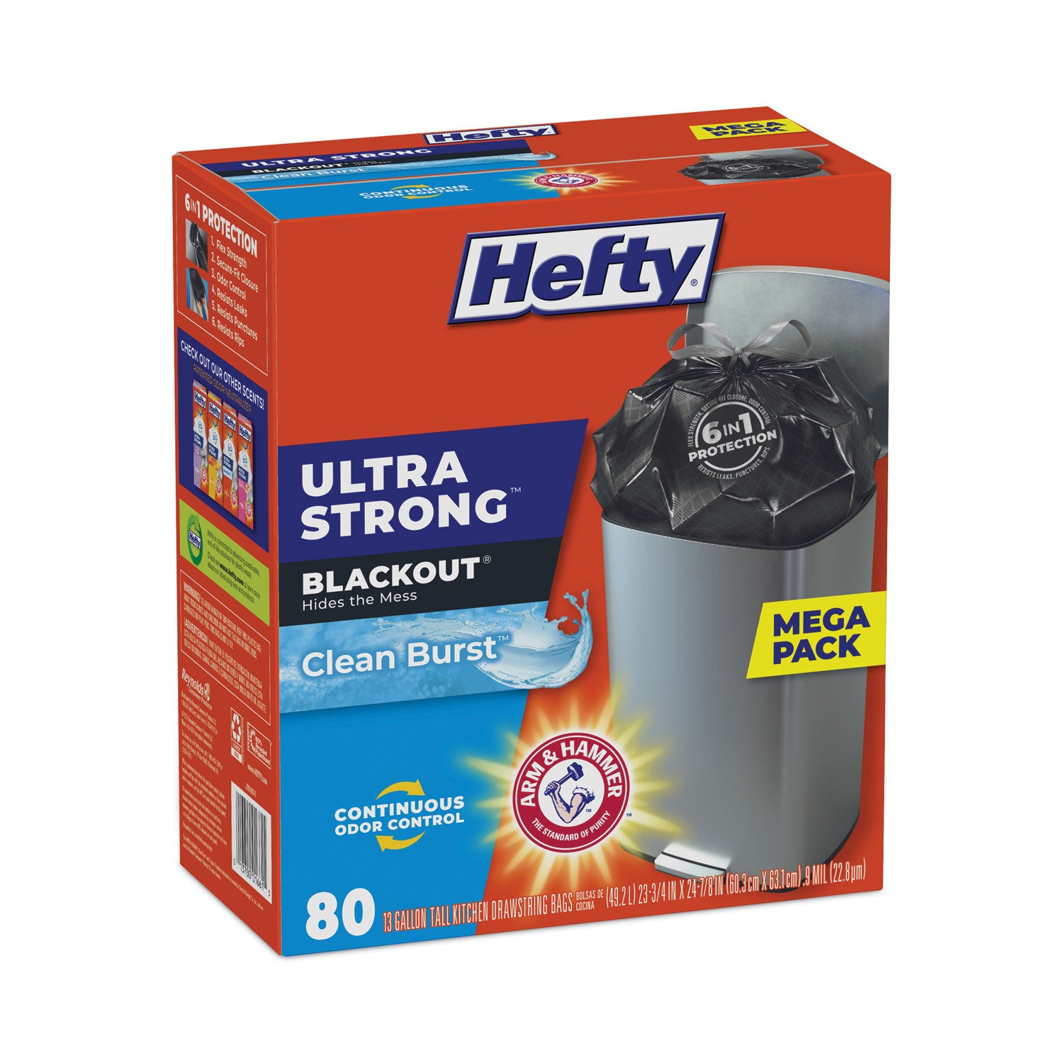 Hefty Ultra Strong BlackOut Tall-Kitchen Drawstring Bags, 13 gal, Citrus Twist Scent, 23.75" x 24.88", Black, 80/Box (E88352)