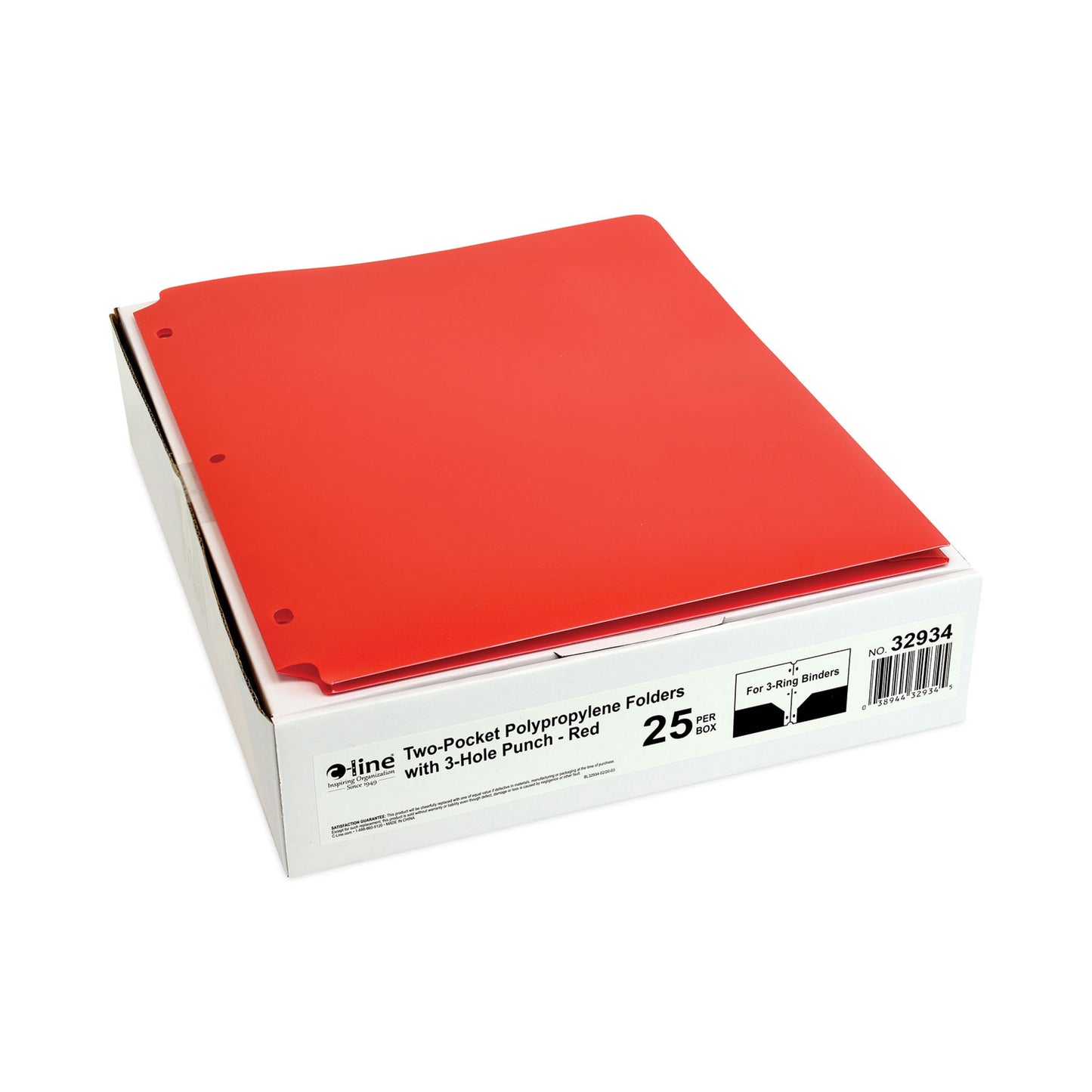 C-Line Two-Pocket Heavyweight Poly Portfolio Folder, 3-Hole Punch, 11 x 8.5, Red, 25/Box (32934)