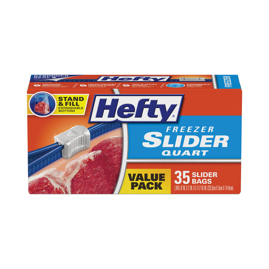 Hefty Slider Stand and Fill Freezer Storage Bags, 32 oz, 7" x 8", Clear, 35/Box (R88079)