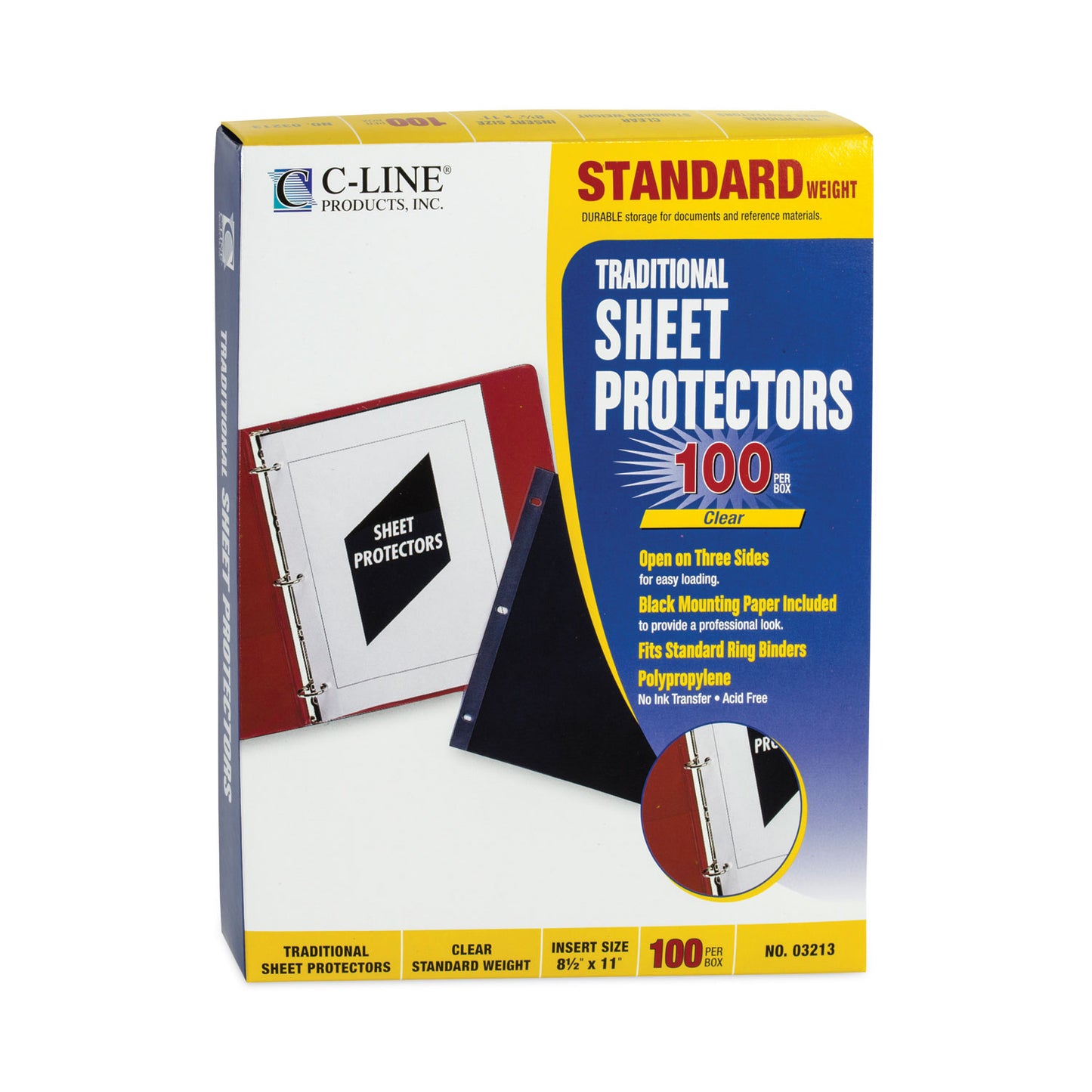 C-Line Traditional Polypropylene Sheet Protectors, Standard Weight, 11 x 8.5, 100/Box (03213)