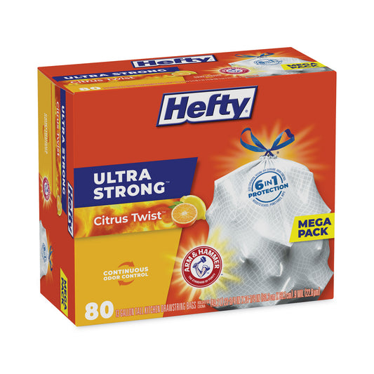 Hefty Ultra Strong Scented Tall Kitchen Bags, Drawstring, 13 gal, Citrus Twist, 23.75" x 24.88", White, 80 Bags/Box, 3 Boxes/Carton (E88354CT)