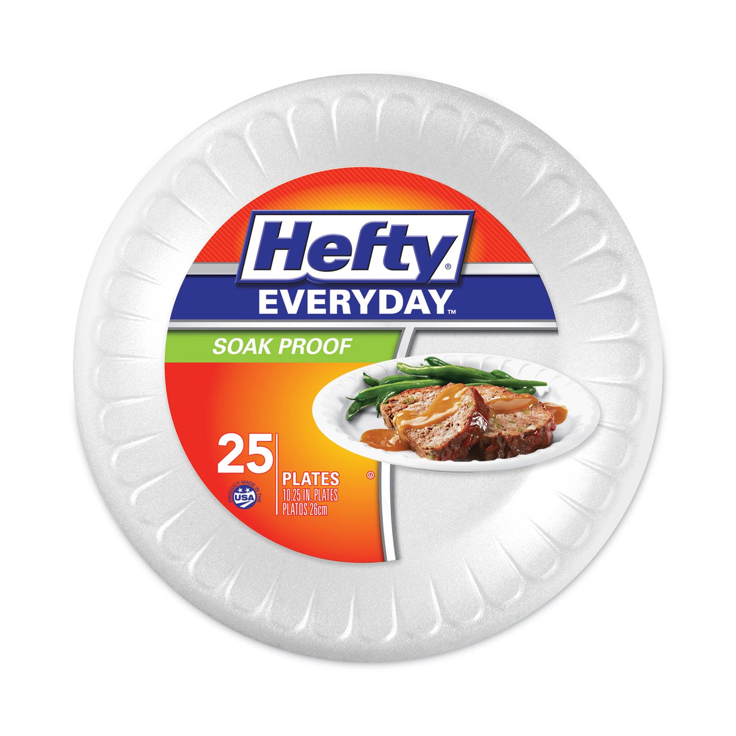 Hefty Soak Proof Tableware, Foam Plates, 10.25" dia, White, 25/Pack (D21029)