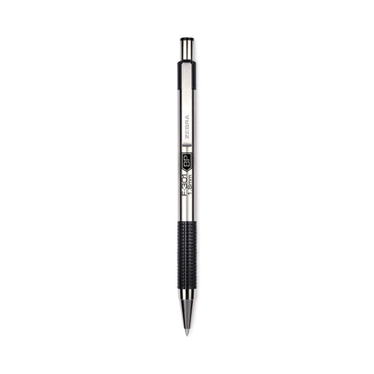 Zebra F-301 Ballpoint Pen, Retractable, Bold 1.6 mm, Black Ink, Stainless Steel/Black Barrel, 12/Pack (27310)