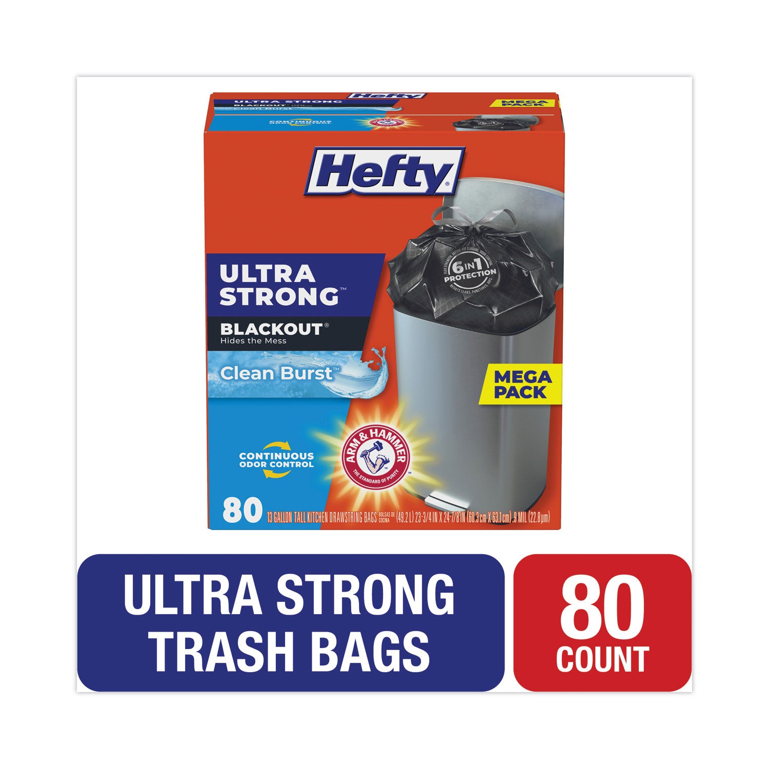 Hefty Ultra Strong BlackOut Tall-Kitchen Drawstring Bags, 13 gal, Citrus Twist Scent, 23.75" x 24.88", Black, 80/Box (E88352)