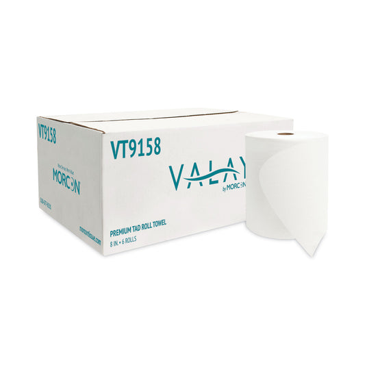 Morcon Paper Valay Universal TAD Roll Towels, 1-Ply, 8 x 600 ft, White, 6 Rolls/Carton (VT9158)