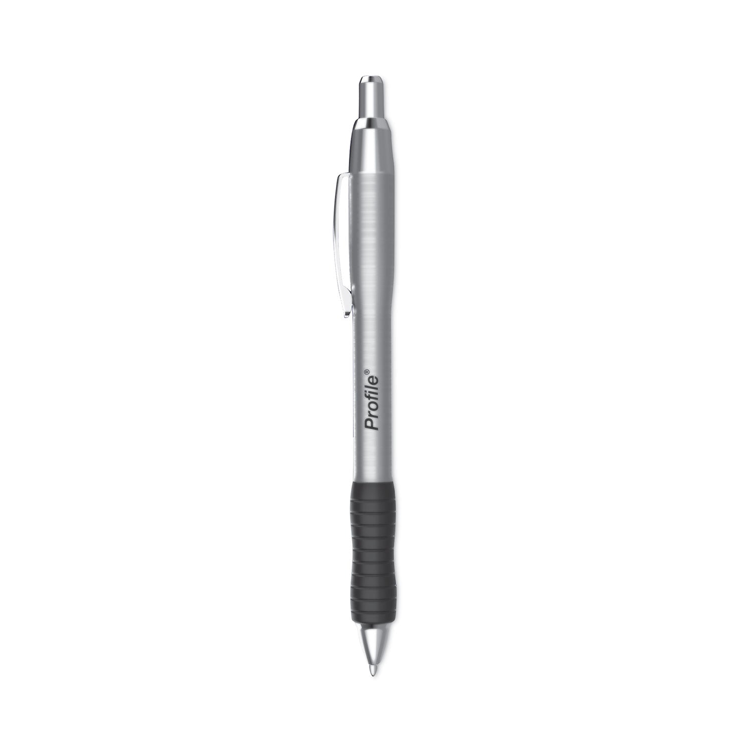 Paper Mate Profile Metal Ballpoint Pen, Retractable, Medium 1 mm, Black Ink, Silver Barrel, Dozen (2130514)