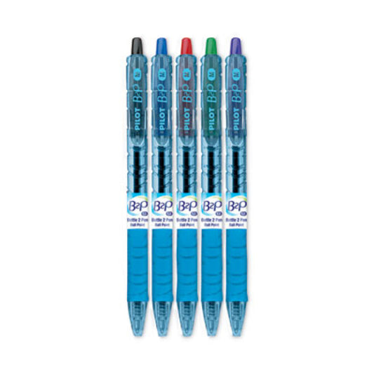 Pilot B2P Bottle-2-Pen Recycled Ballpoint Pen, Retractable, Medium 1 mm, Assorted Ink Colors, Translucent Blue Barrel, 5/Pack (32814)