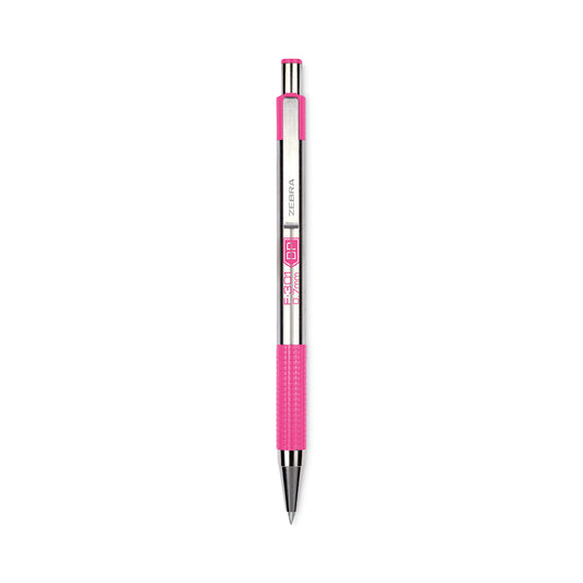 Zebra F-301 Ballpoint Pen, Retractable, Fine 0.7 mm, Black Ink, Stainless Steel/Pink Barrel (37111)