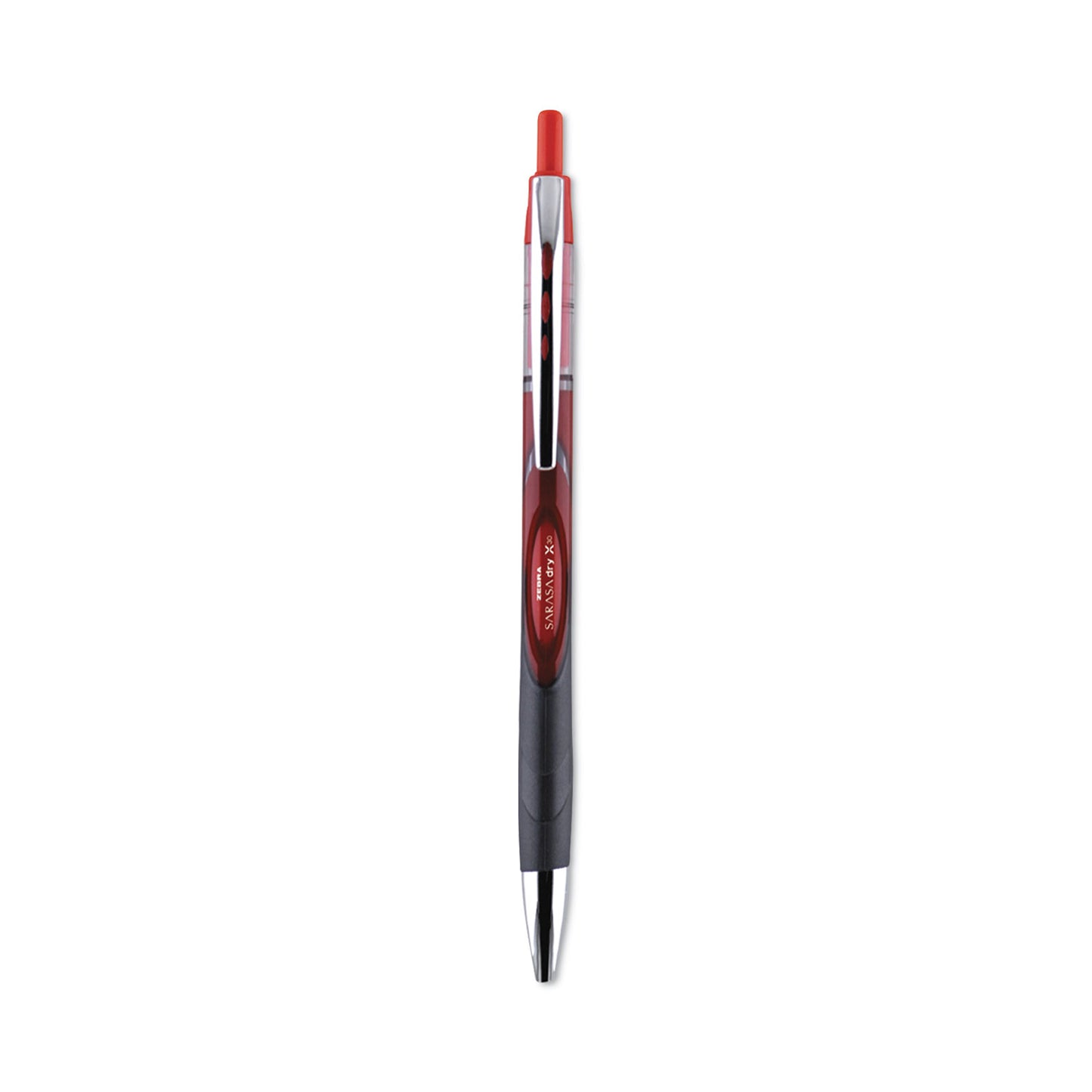 Zebra Sarasa Dry Gel X30 Gel Pen, Retractable, Medium 0.7 mm, Red Ink, Red/Black/Silver Barrel, 12/Pack (47130)