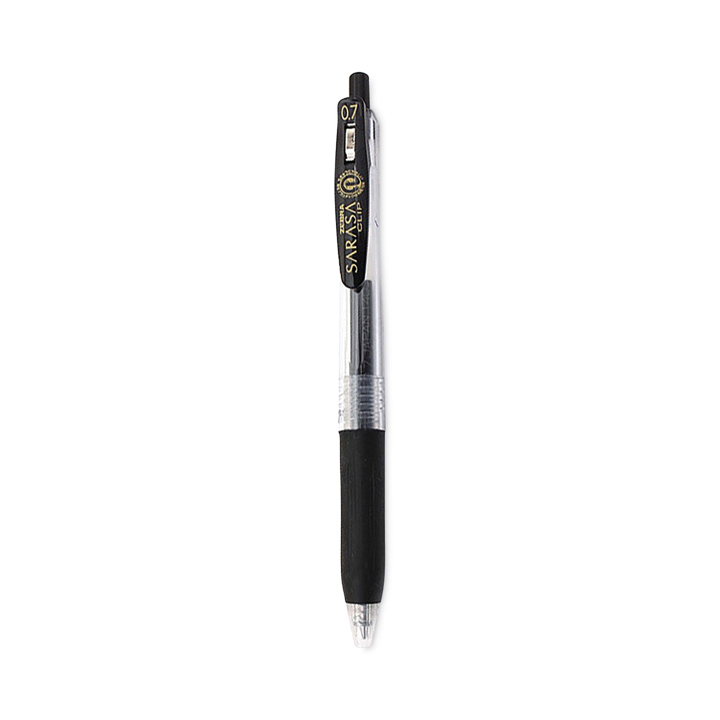 Zebra Sarasa Clip Gel Pen, Retractable, Medium 0.7 mm, Black Ink, Clear/Black Barrel, 12/Pack (48710)