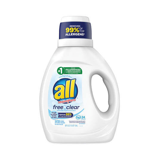 All Ultra Free Clear Liquid Detergent, Unscented, 36 oz Bottle (73943EA)