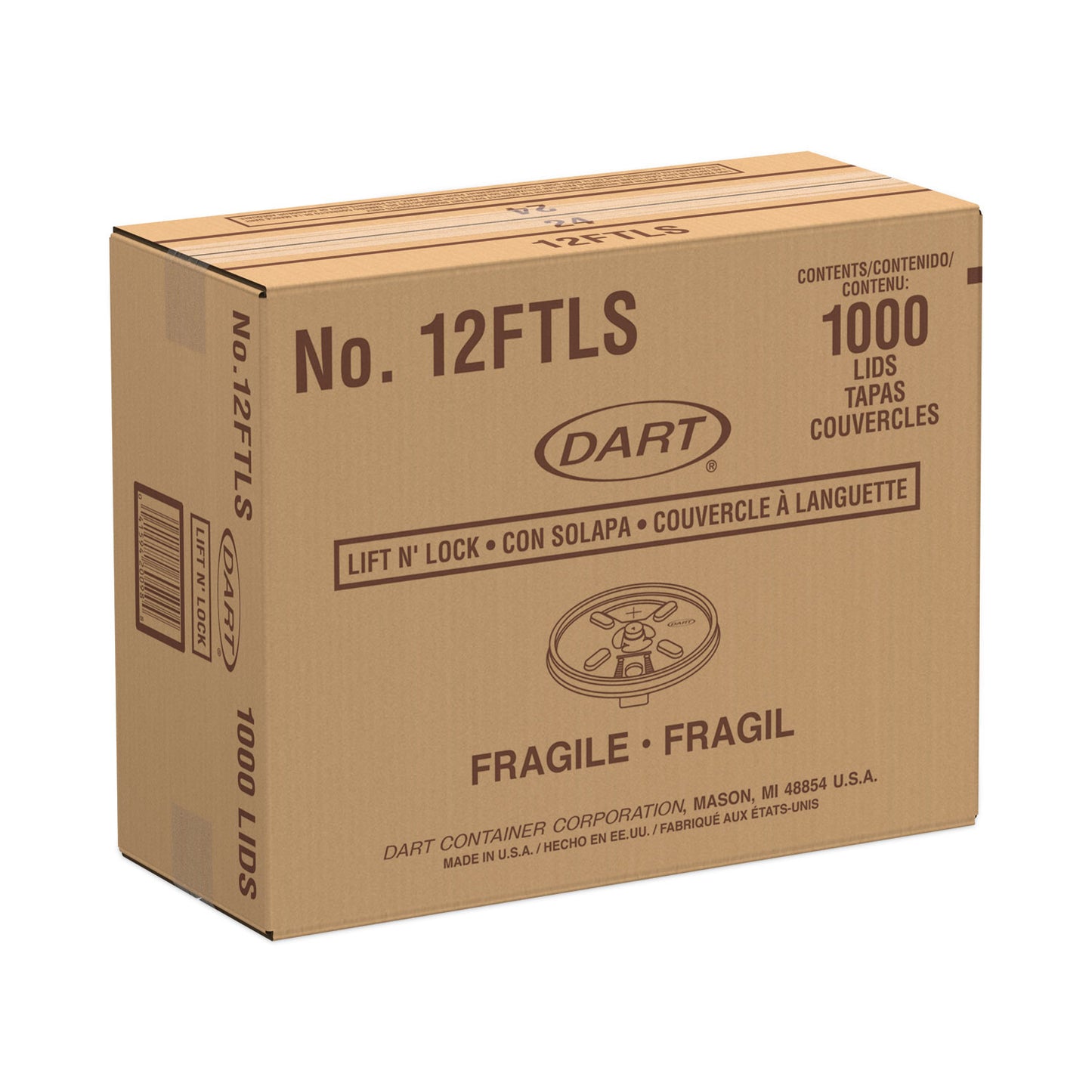 Dart Lift n' Lock Plastic Hot Cup Lids, With Straw Slot, Fits 10 oz to 14 oz Cups, Translucent, 100/Sleeve, 10 Sleeves/Carton (12FTLS)