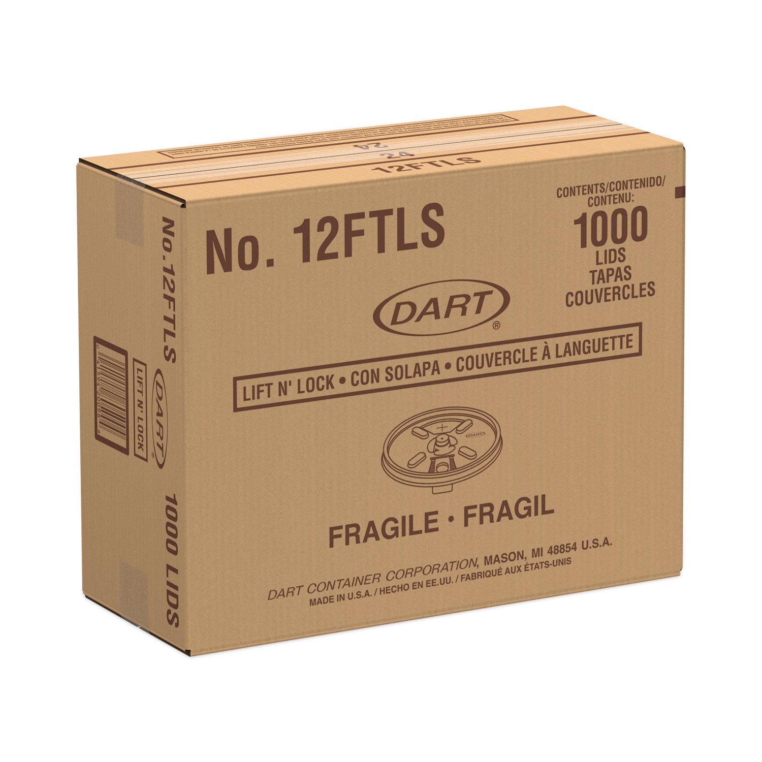 Dart Lift n' Lock Plastic Hot Cup Lids, With Straw Slot, Fits 10 oz to 14 oz Cups, Translucent, 100/Sleeve, 10 Sleeves/Carton (12FTLS)