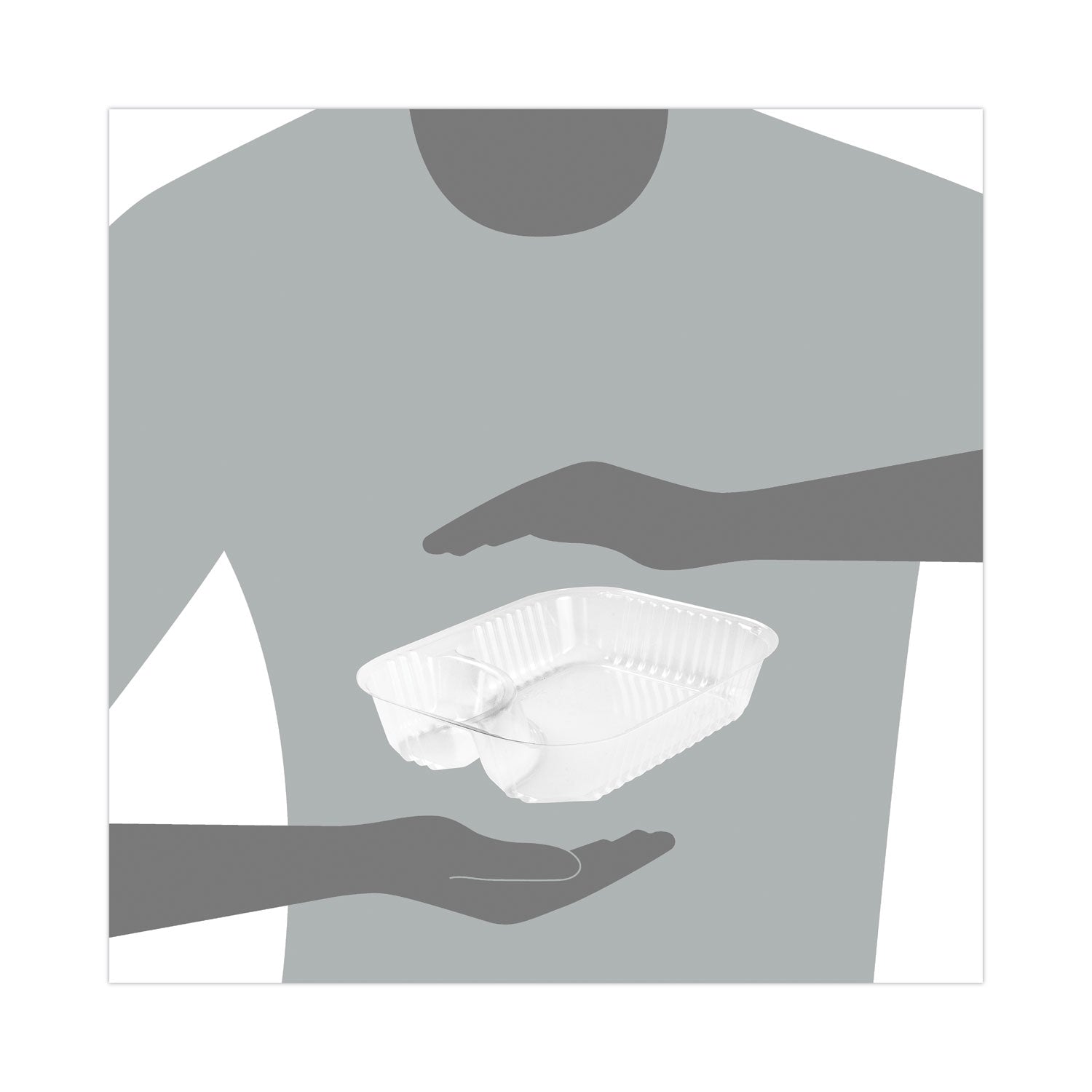 Dart ClearPac Large Nacho Tray, 2-Compartments, 3.3 oz, 6.2 x 6.2 x 1.6, Clear, Plastic, 500/Carton (C68NT2)