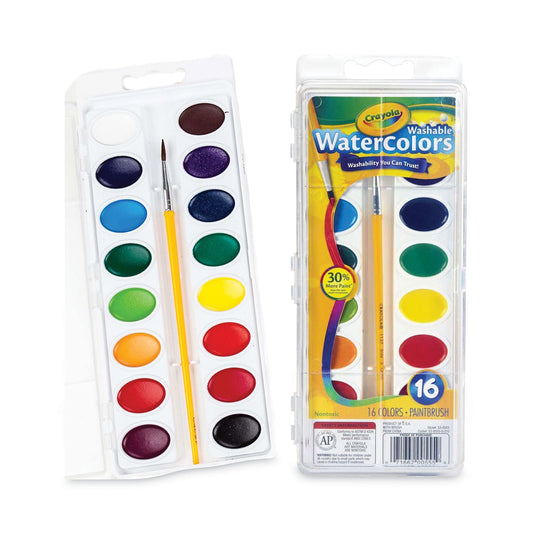 Crayola Washable Watercolors, 16 Assorted Colors, Palette Tray (530555)