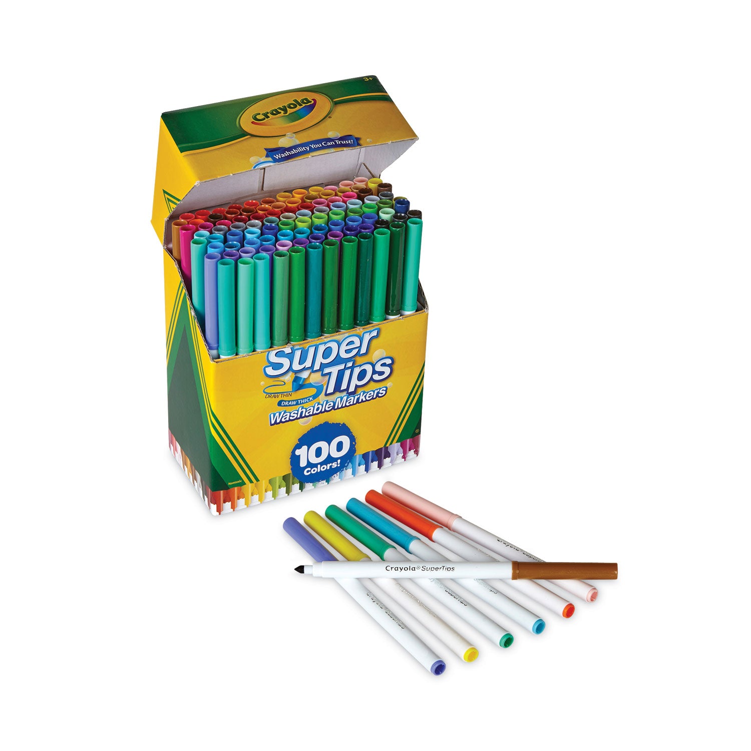 Crayola Super Tips Washable Markers, Fine/Broad Bullet Tips, Assorted Colors, 100/Set (585100)