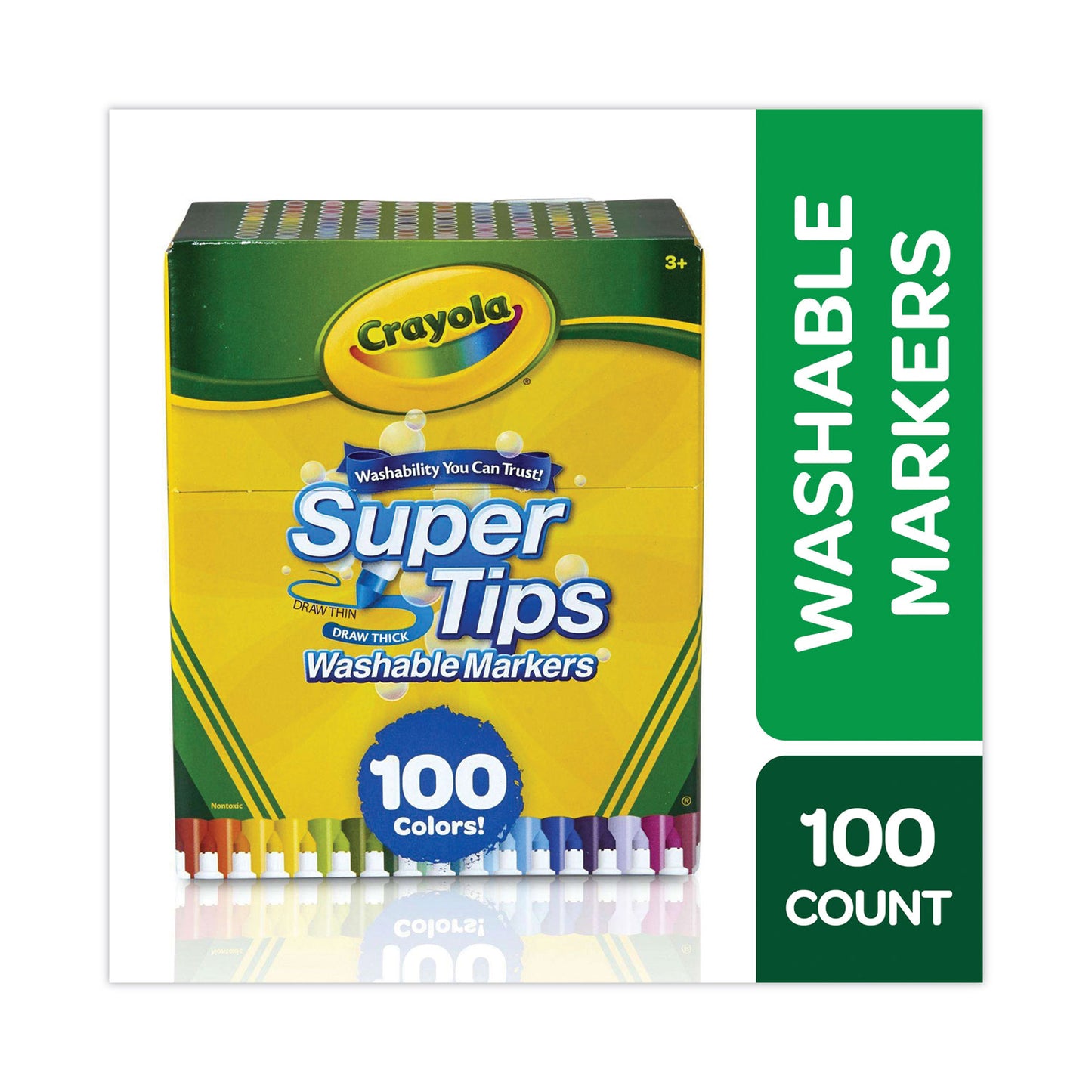 Crayola Super Tips Washable Markers, Fine/Broad Bullet Tips, Assorted Colors, 100/Set (585100)