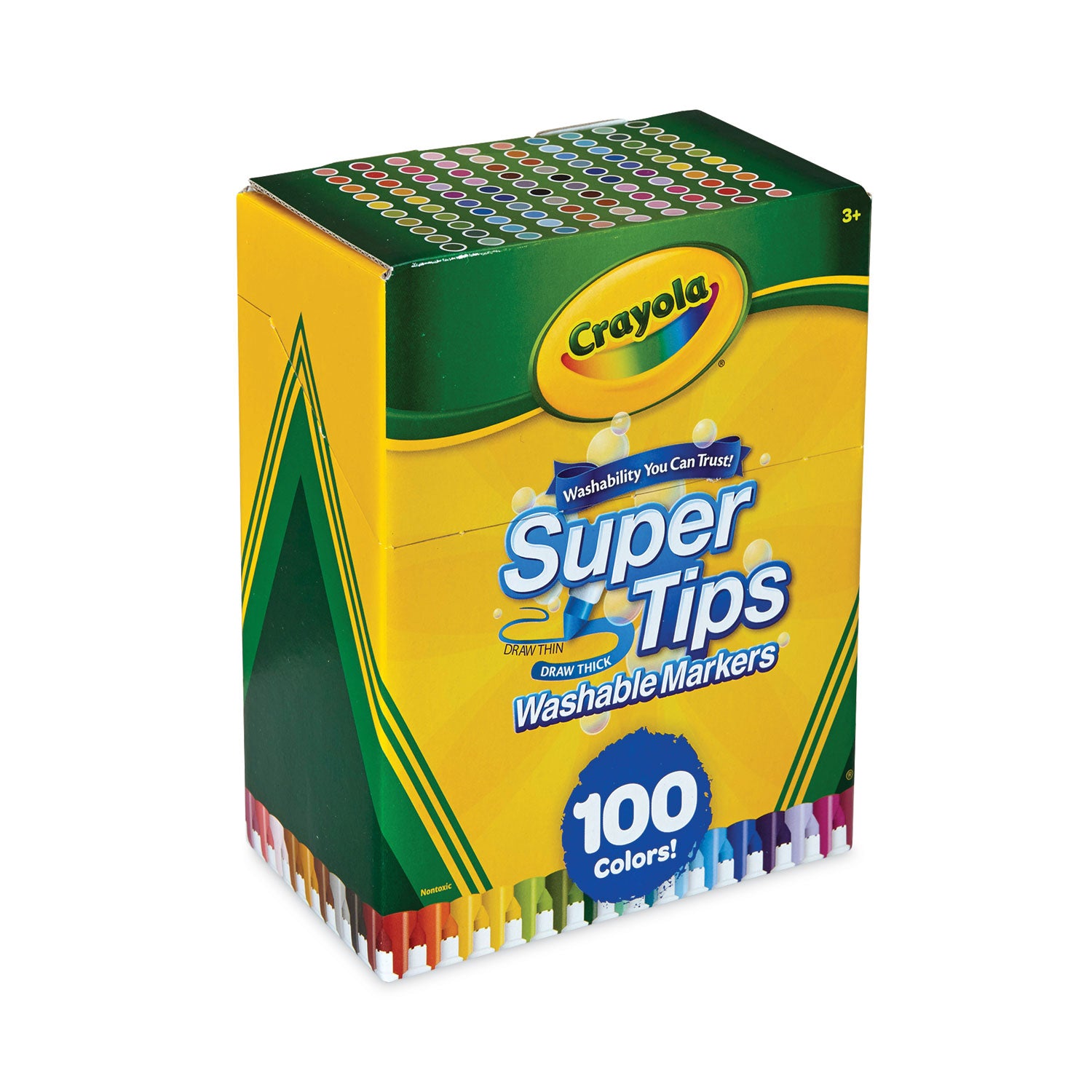 Crayola Super Tips Washable Markers, Fine/Broad Bullet Tips, Assorted Colors, 100/Set (585100)