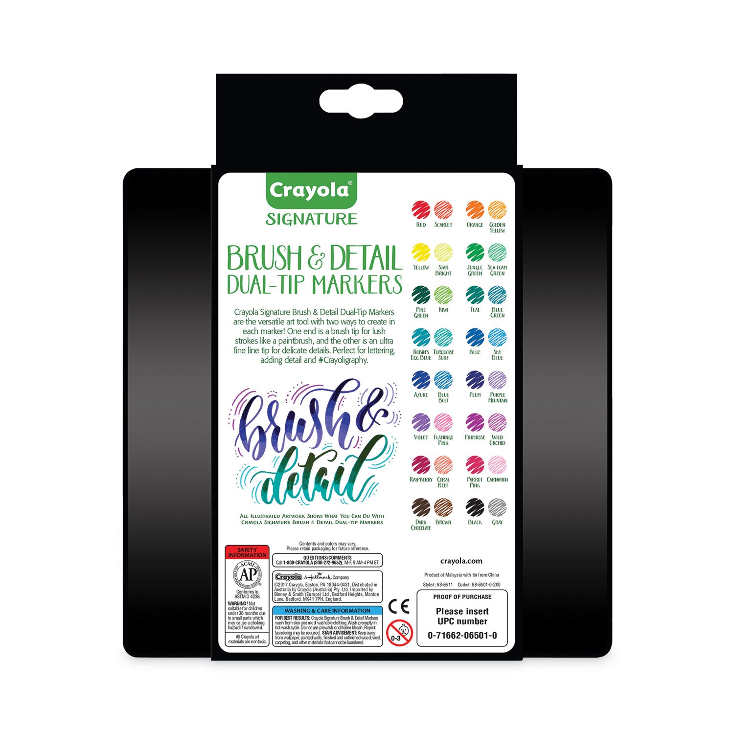 Crayola Brush and Detail Dual Ended Markers, Extra-Fine Brush/Bullet Tips, Assorted Colors, 16/Set (586501)