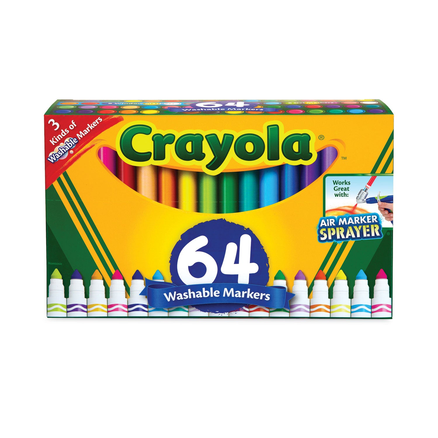 Crayola Broad Line Washable Markers, 48 Broad Bullet Tip/8 Gel/8 Window, Assorted Colors, 64/Set (588180)