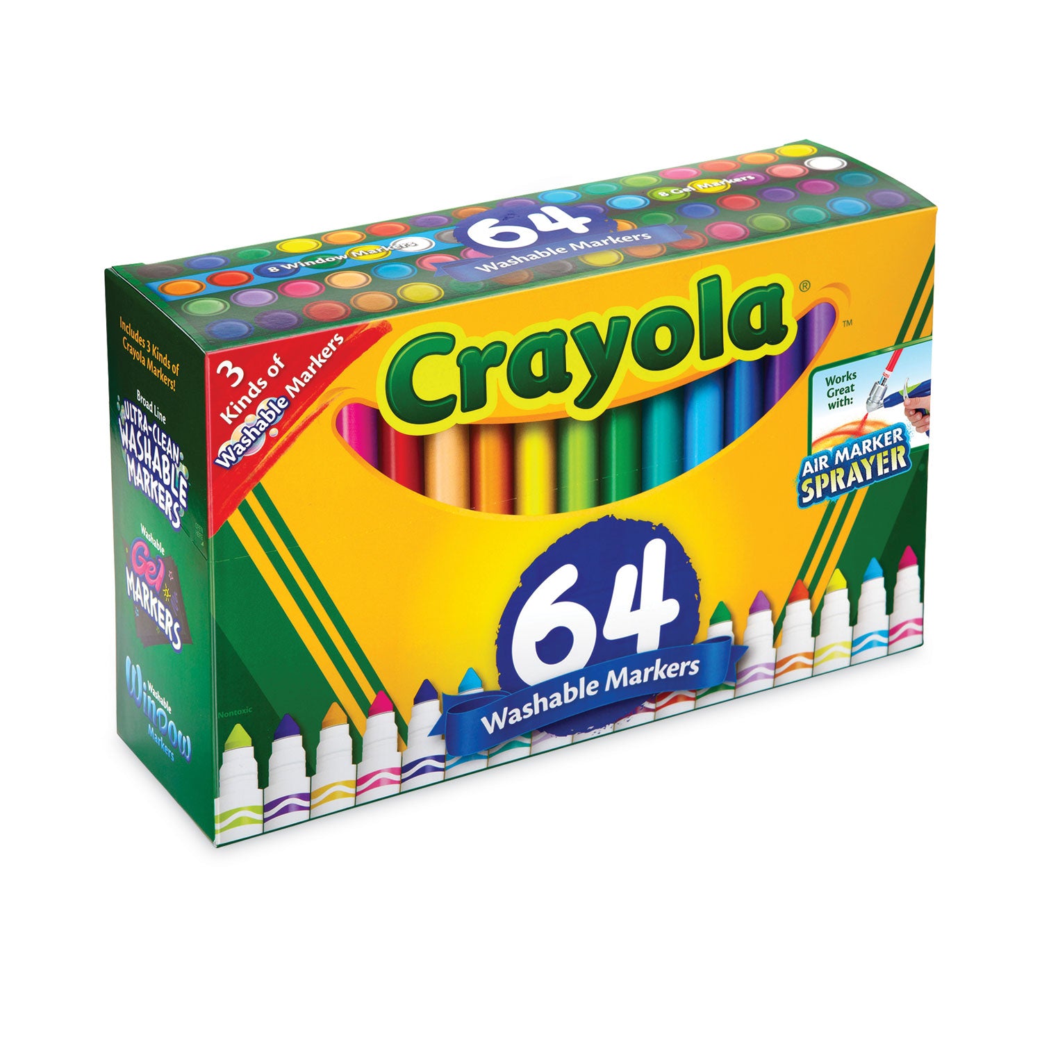 Crayola Broad Line Washable Markers, 48 Broad Bullet Tip/8 Gel/8 Window, Assorted Colors, 64/Set (588180)