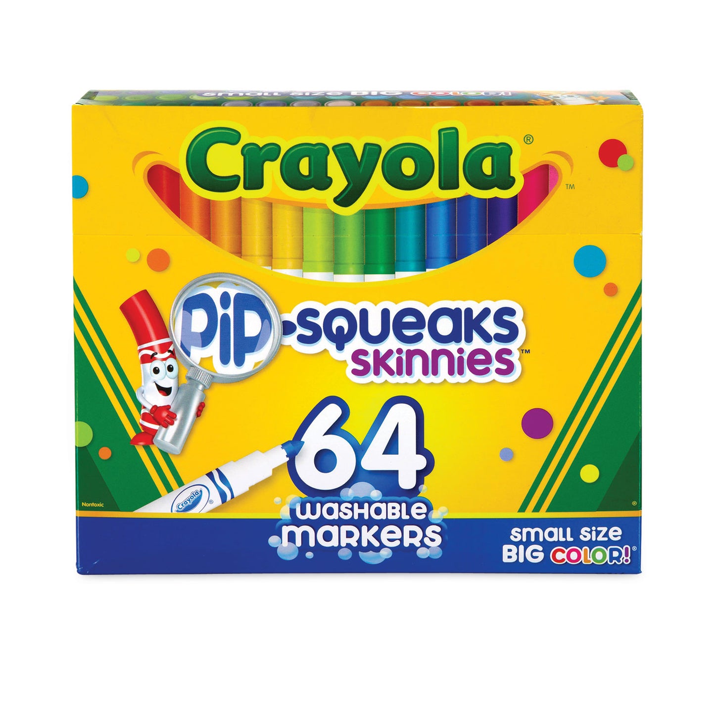 Crayola Pip-Squeaks Skinnies Washable Markers, Medium Bullet Tip, Assorted Colors, 64/Pack (588764)