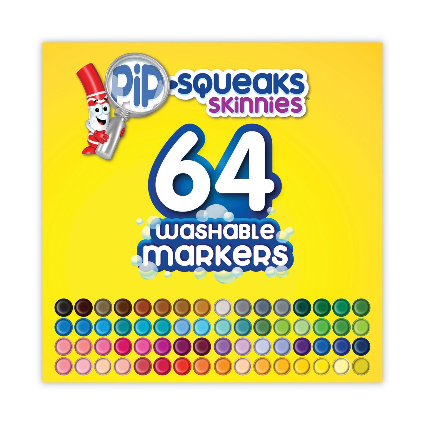 Crayola Pip-Squeaks Skinnies Washable Markers, Medium Bullet Tip, Assorted Colors, 64/Pack (588764)