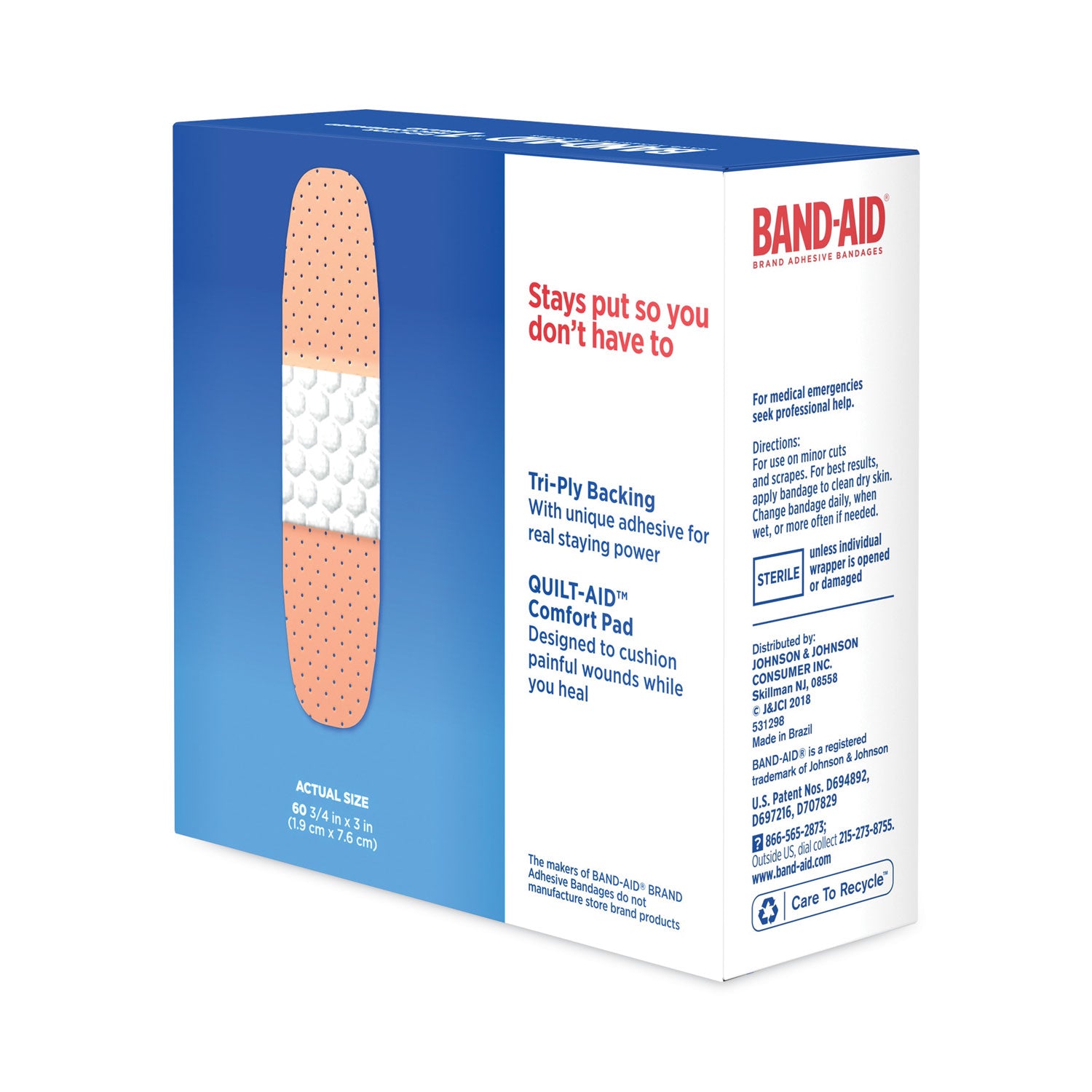 BAND-AID Plastic Adhesive Bandages, 0.75 x 3, 60/Box (100563500)