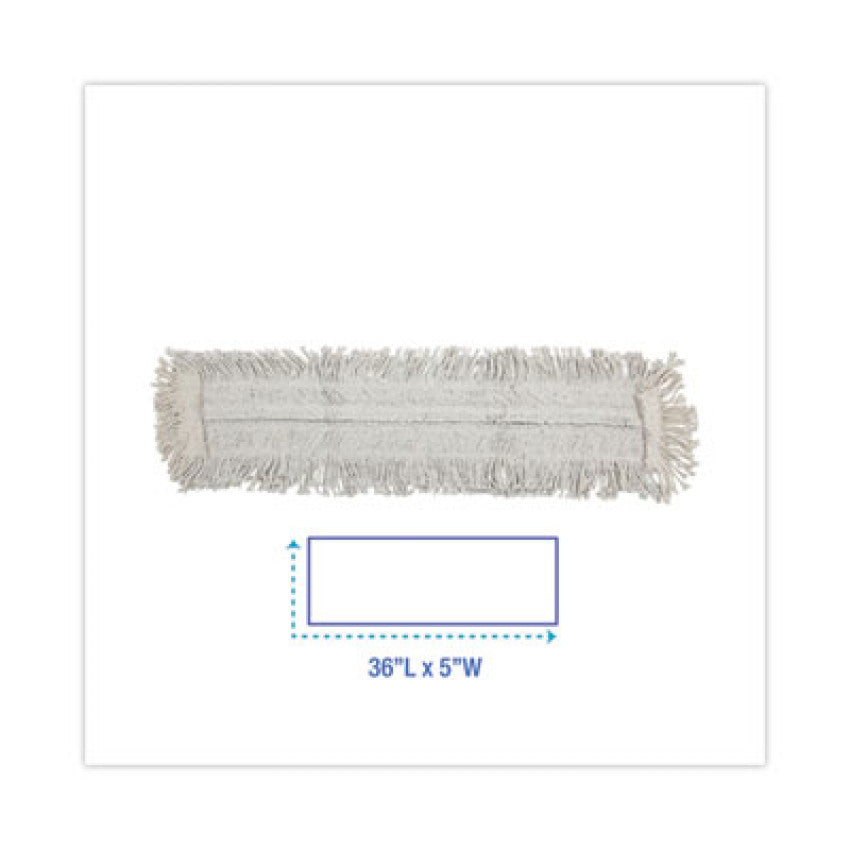 Disposable Dust Mop Head w/Sewn Center Fringe, Cotton/Synthetic, 36w x 5d, White