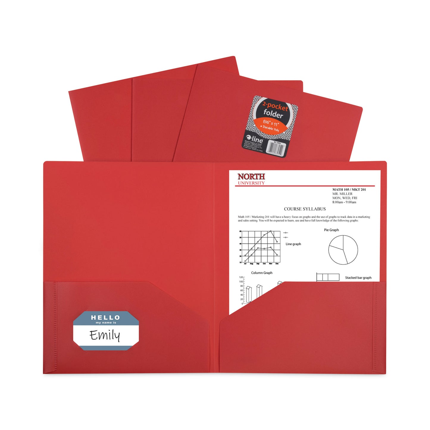 C-Line Two-Pocket Heavyweight Poly Portfolio Folder, 11 x 8.5, Red, 25/Box (33954BX)