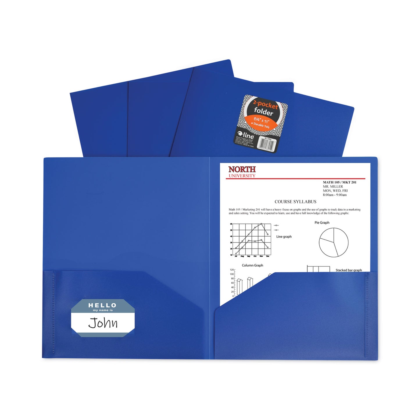 C-Line Two-Pocket Heavyweight Poly Portfolio Folder, 11 x 8.5, Blue, 25/Box (33955BX)