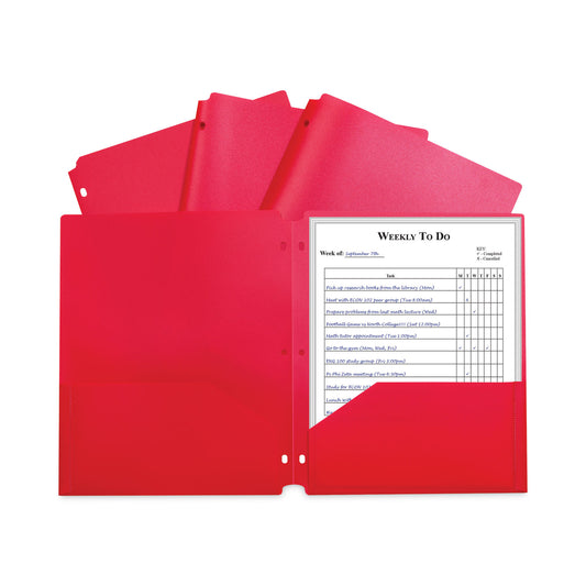 C-Line Two-Pocket Heavyweight Poly Portfolio Folder, 3-Hole Punch, 11 x 8.5, Red, 25/Box (33934BX)