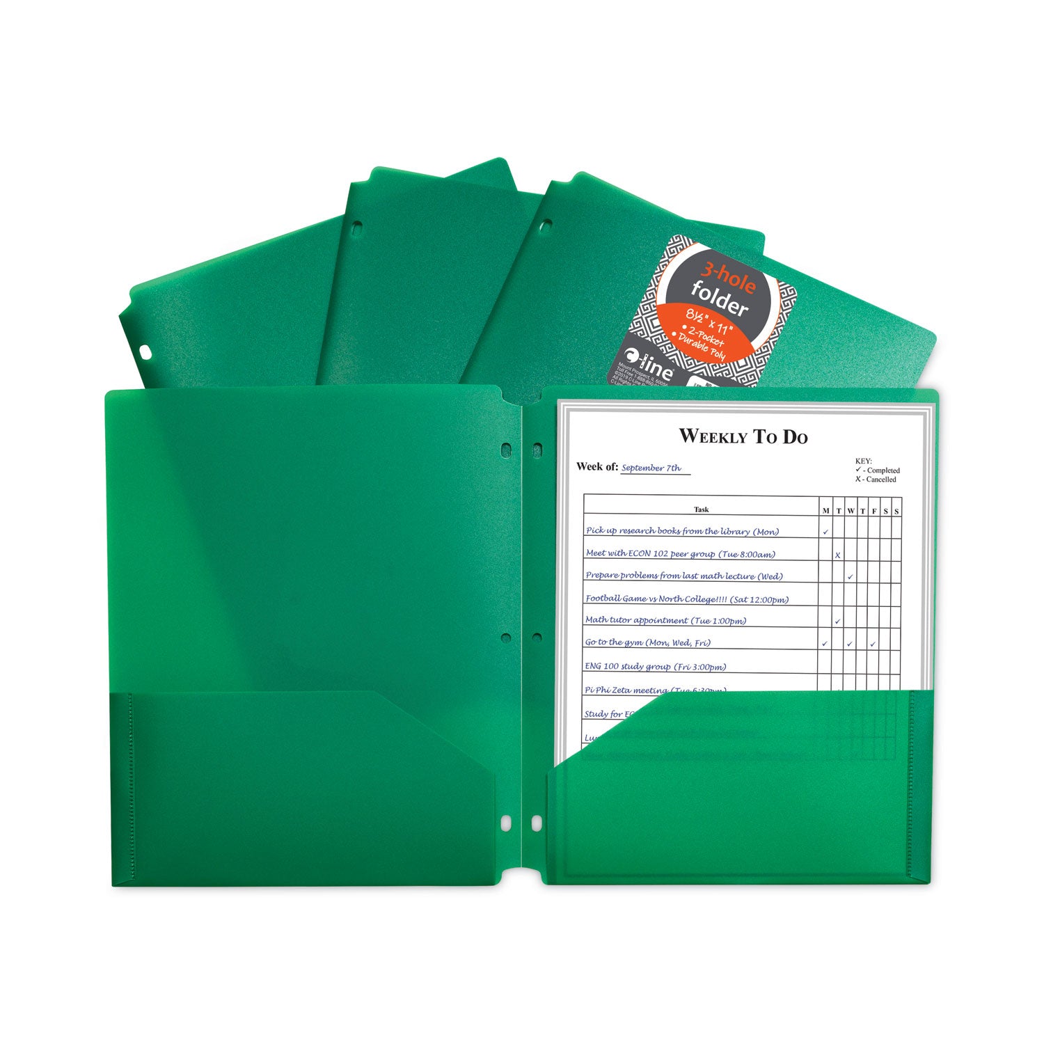 C-Line Two-Pocket Heavyweight Poly Portfolio Folder, 3-Hole Punch, 11 x 8.5, Green, 25/Box (33933BX)