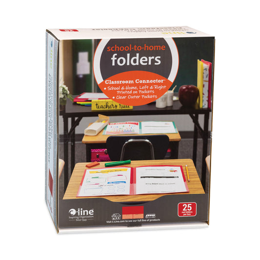 C-Line Classroom Connector Folders, 11 x 8.5, Red, 25/Box (32004)