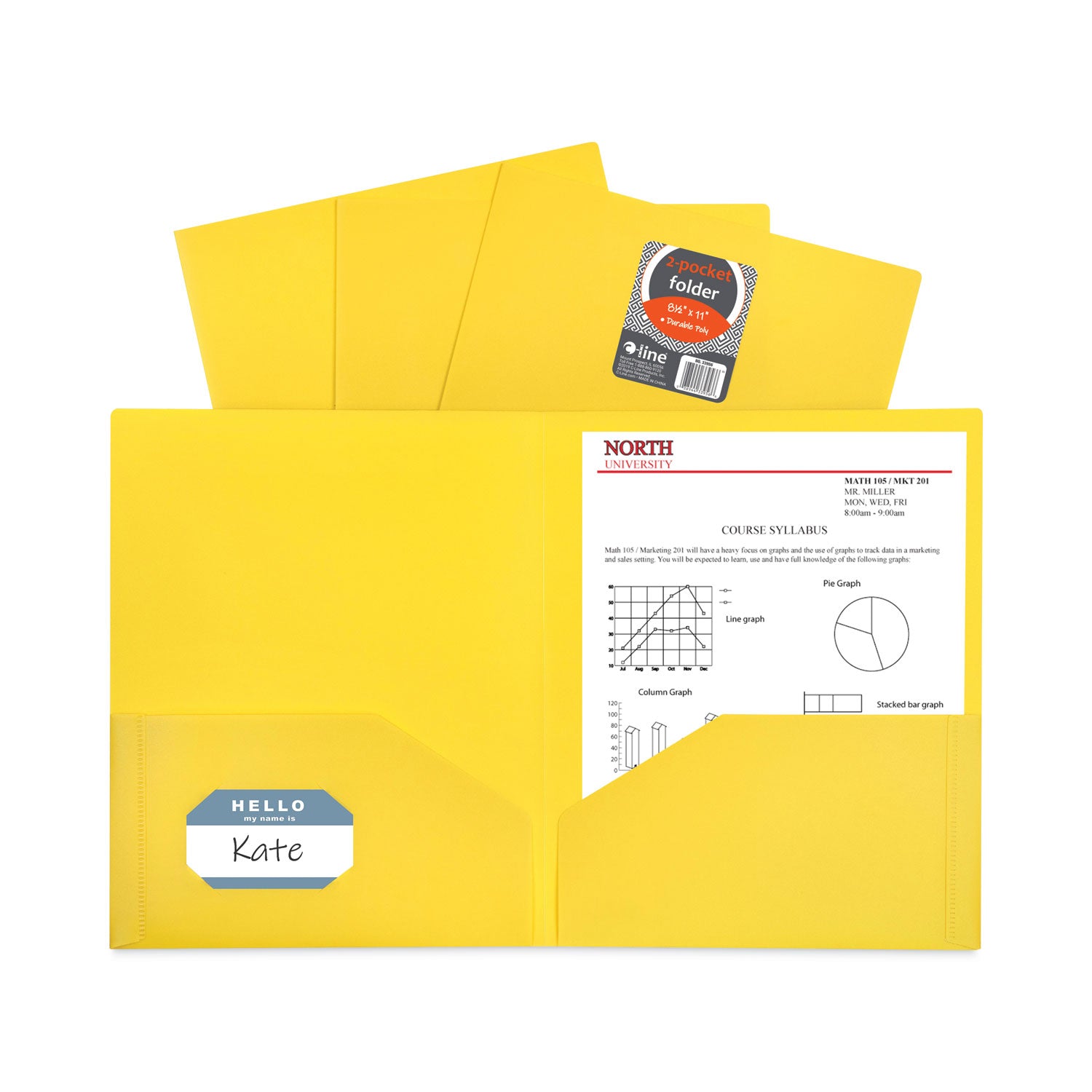 C-Line Two-Pocket Heavyweight Poly Portfolio Folder, 11 x 8.5, Yellow, 25/Box (33956BX)