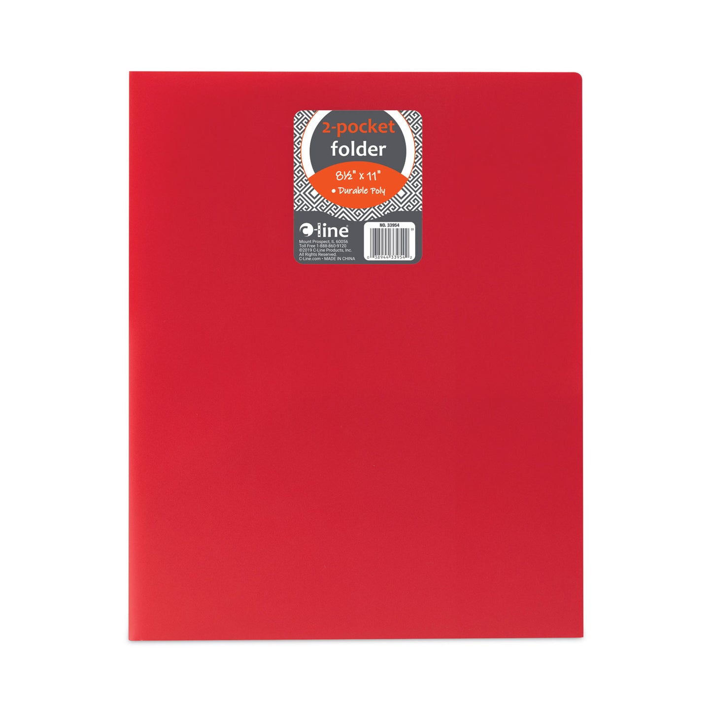 C-Line Two-Pocket Heavyweight Poly Portfolio Folder, 11 x 8.5, Red, 25/Box (33954BX)